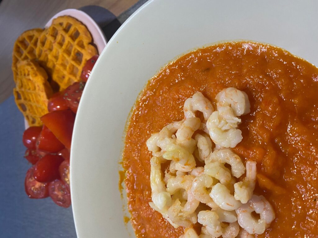 Crema di zucca e gamberi scottati